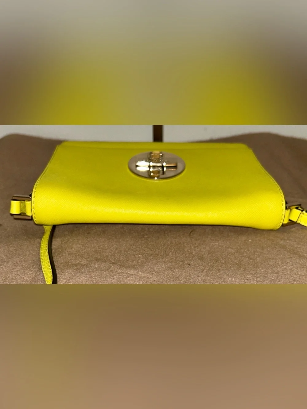 Kate Spade New York Highlighter Yellow Leather Turnlock Crossbody Bag